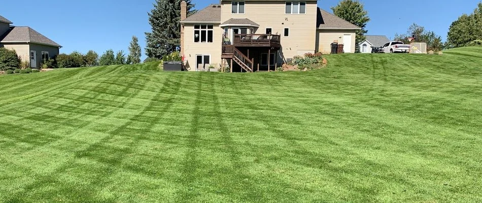 Lush grass with a mowing pattern in Byron Center, MI, near a house.