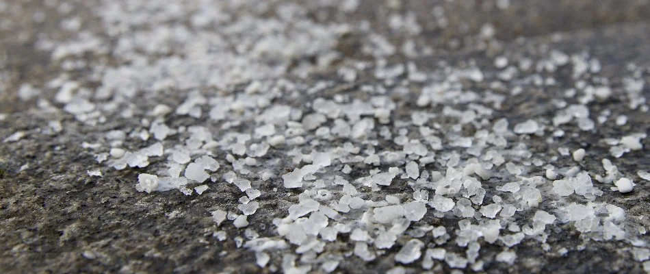 Salt on pavement for deicing in Ada, MI.