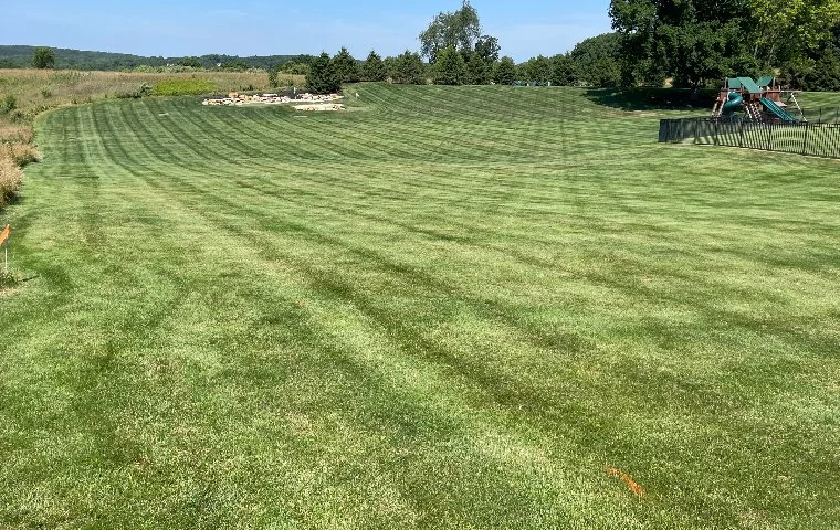 Well-maintained striped lawn in Ada, MI.